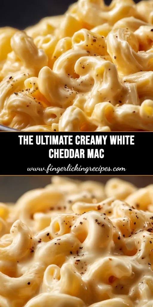 A large white bowl filled with creamy white cheddar mac and cheese, garnished with fresh parsley. The perfect comfort food recipe.