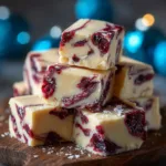 A close-up shot of a single square of creamy raspberry fudge, showcasing its smooth texture and the intricate marble pattern of the raspberry swirl.