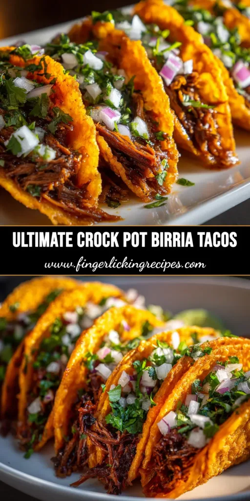 Crock Pot Birria Tacos (Easy & Authentic) 5 Crock Pot Birria Tacos | The ultimate easy slow cooker recipe for authentic birria de res. Perfect for making crispy, cheesy quesabirria tacos with a rich consommé for dipping. #birriatacos #crockpotrecipes #slowcooker #mexicanfood #easyrecipes