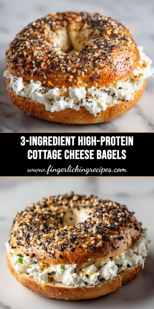 A close-up shot of several homemade cottage cheese bagels topped with everything bagel seasoning, displayed on a wooden board.