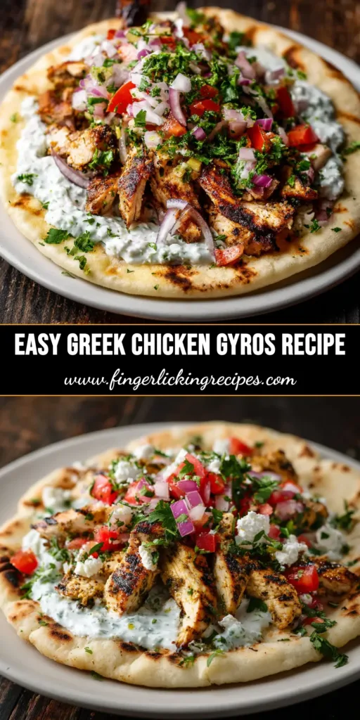 An amazing homemade Greek Chicken Gyros recipe with tender marinated chicken, creamy tzatziki sauce, and fresh vegetables wrapped in a warm pita.