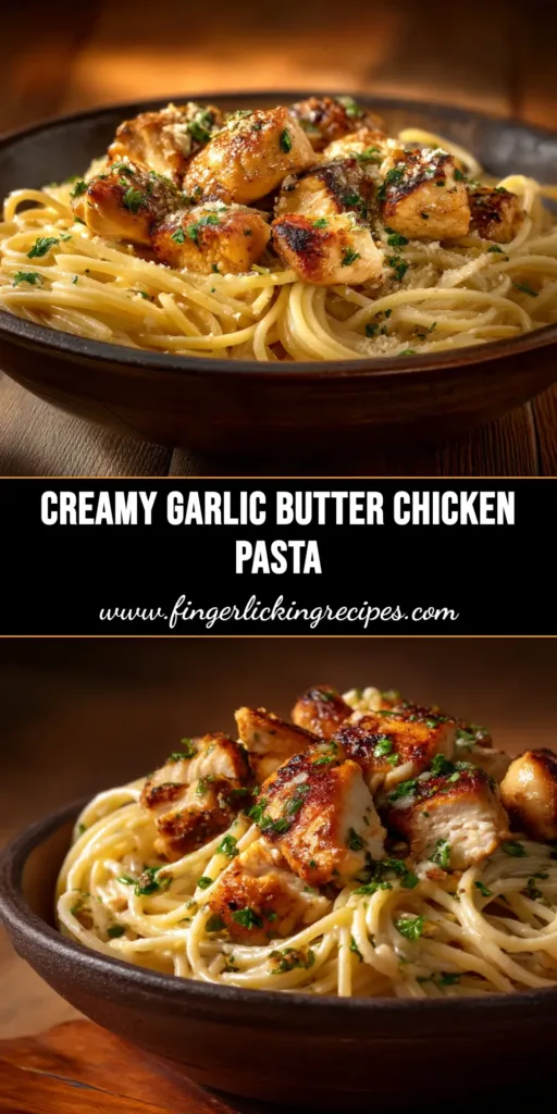 A top-down view of a white bowl filled with delicious Garlic Butter Chicken Pasta, garnished with fresh parsley and grated Parmesan cheese.