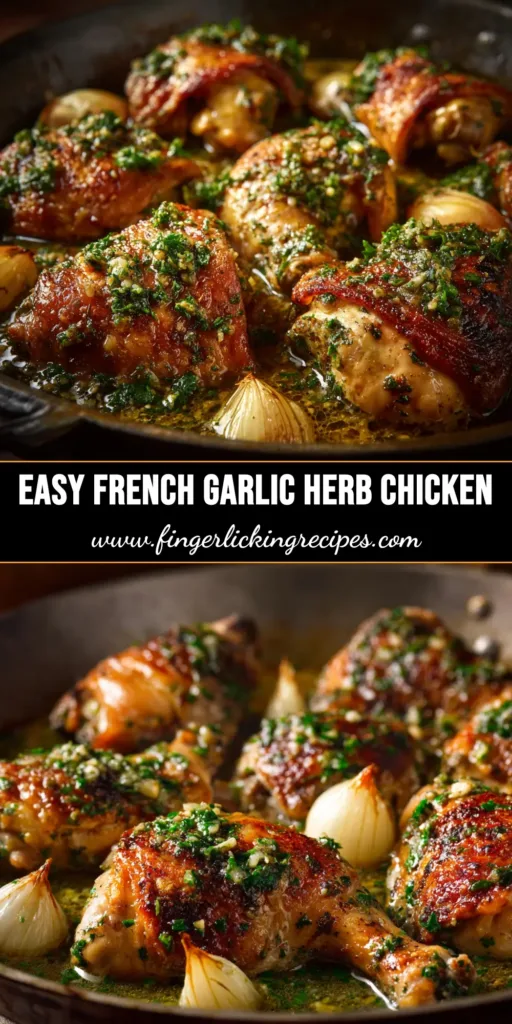 Garlic Herb Roasted Chicken: The Ultimate Recipe for Juicy, Crispy Perfection 4 An overhead shot of a perfectly golden-brown Garlic Herb Roasted Chicken in a cast-iron skillet, ready to be carved and served. The skin is crispy and glistening, garnished with fresh herbs.