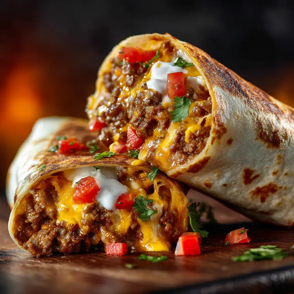 Taco Bell Beefy Melt Burrito (Easy Copycat Recipe) 2 A perfectly grilled and sealed homemade beefy melt burrito resting on a plate, ready to be eaten.