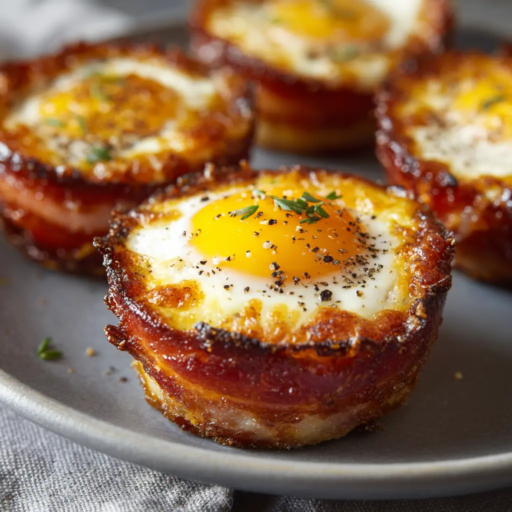 A batch of ham and egg cups fresh out of the oven in a muffin tin, ready for a healthy meal prep breakfast.