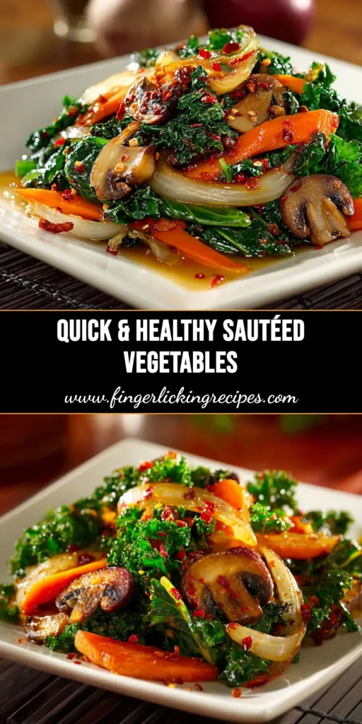 A vibrant pin image for Healthy Sautéed Vegetables, featuring a colorful mix of broccoli, carrots, and bell peppers in a skillet with text overlay.