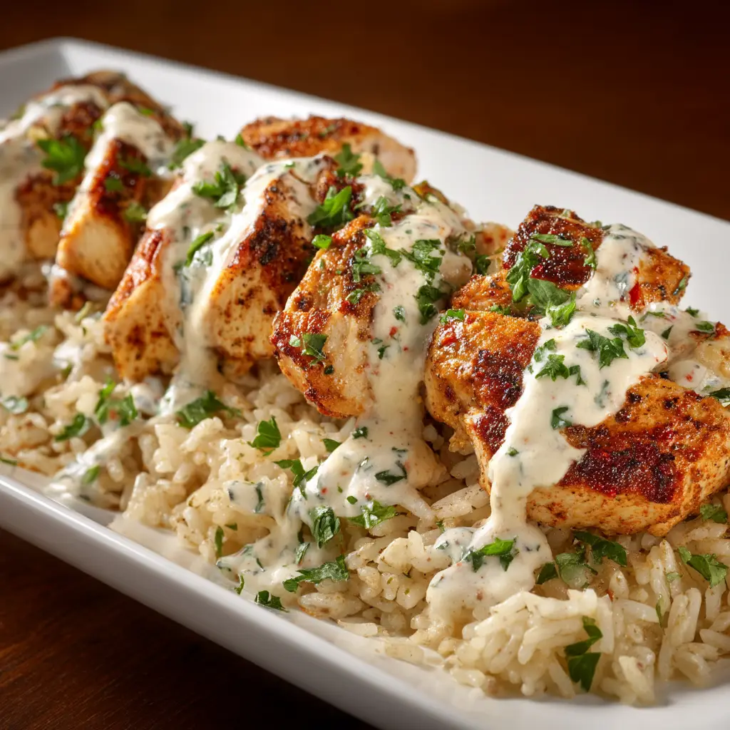 A plated meal of creamy Cajun chicken next to a serving of fluffy rice, demonstrating a complete and delicious high-protein dinner idea.
