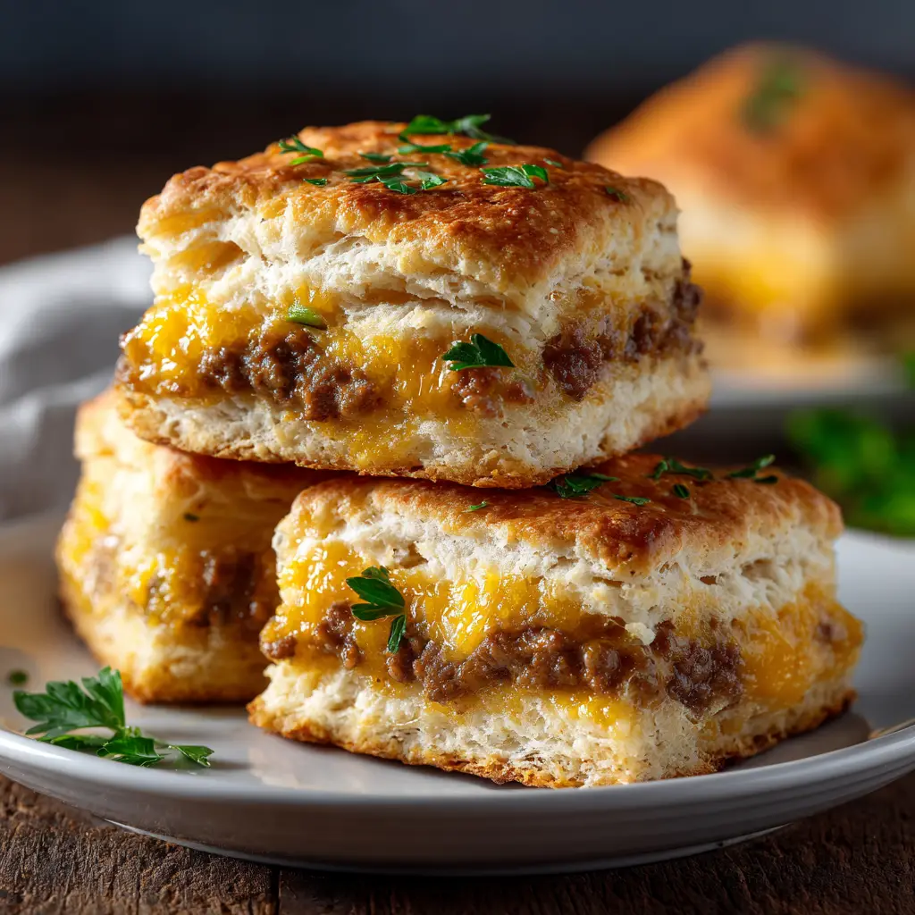 Butter Swim Biscuits: The Easiest, Most Foolproof Recipe 3 A stack of three square-cut homemade butter swim biscuits, highlighting their fluffy and layered texture.