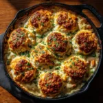 Red Lobster Biscuit Chicken Pot Pie (The Ultimate Copycat Recipe) A close-up overhead shot of the Red Lobster Biscuit Chicken Pot Pie, showing the texture of the cheesy biscuit topping.