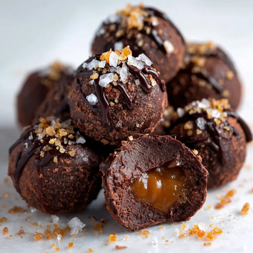 Salted Caramel Truffles: An Easy & Decadent Recipe 2 A delectable stack of homemade salted caramel truffles, highlighting their decadent and luxurious appearance.