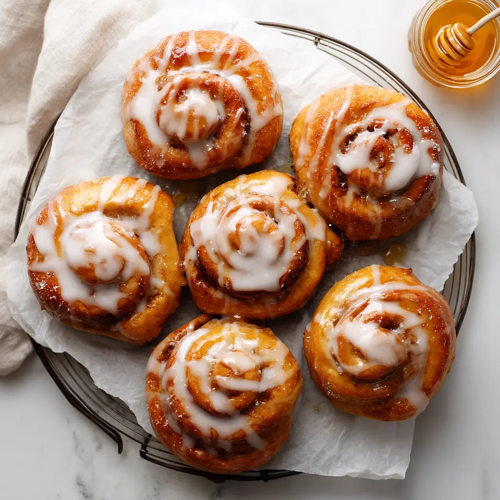 A detailed shot of the cinnamon swirl inside the homemade honey buns before baking, showing the layers of dough and filling.
