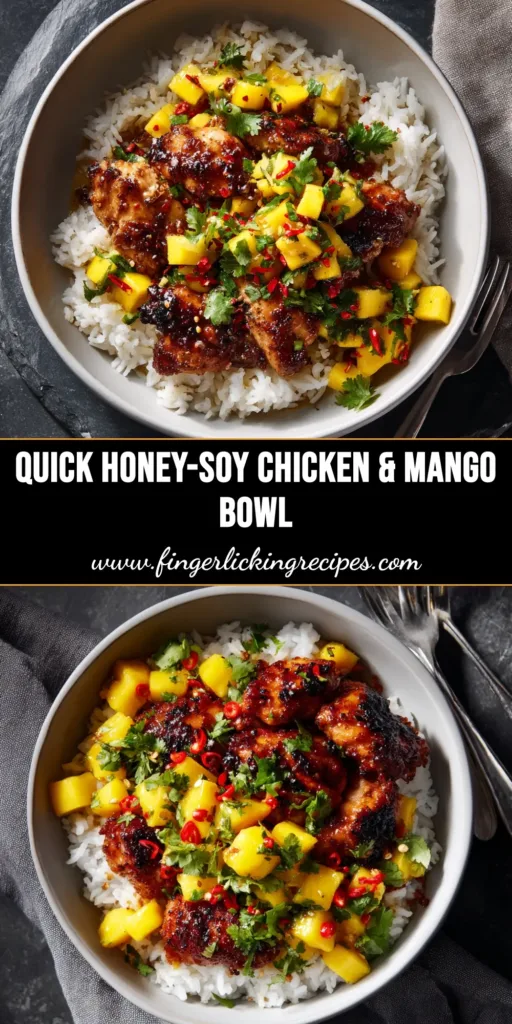 A close-up shot of Honey-Soy Glazed Chicken in a skillet, garnished with sesame seeds and green onions. The perfect easy weeknight dinner recipe.