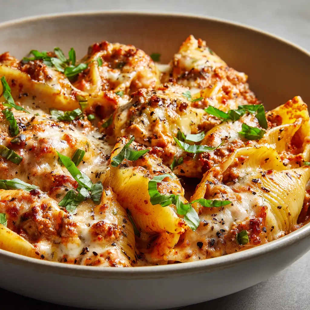 Sausage Stuffed Shells (The Ultimate Comfort Food Recipe) 2 The process of stuffing jumbo pasta shells with the Italian sausage and ricotta cheese mixture in a baking dish before baking.