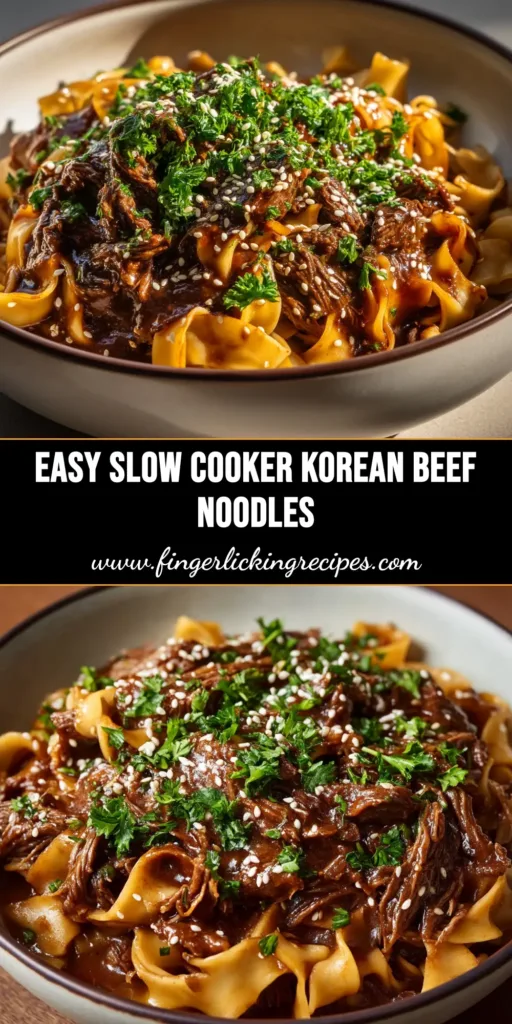 A top-down view of a bowl of delicious Korean Beef Noodles, showing tender beef, noodles, and green onions.