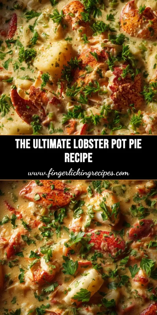 An overhead shot of four individual lobster pot pies with golden-brown puff pastry crusts, ready to be served. The perfect lobster pot pie recipe for a special occasion.