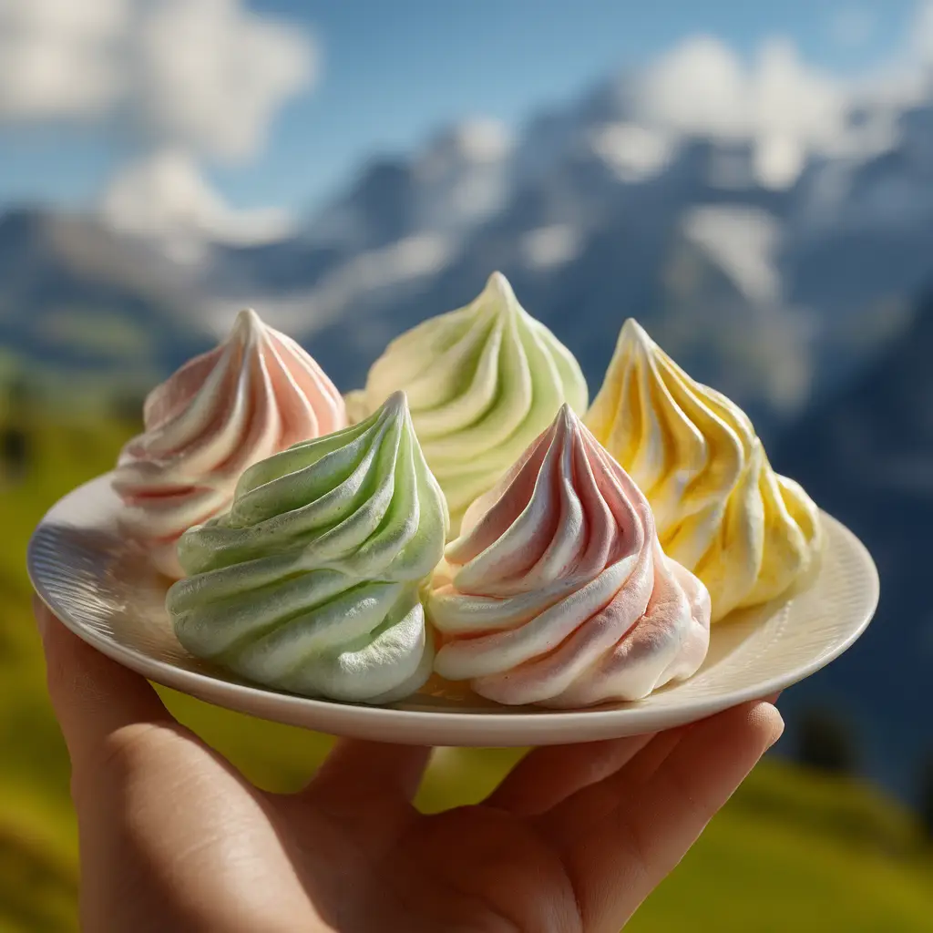 A bowl of stiff, glossy white meringue peaks in a stand mixer before adding the Jello powder. This shows the perfect texture for making flavored meringue cookies.