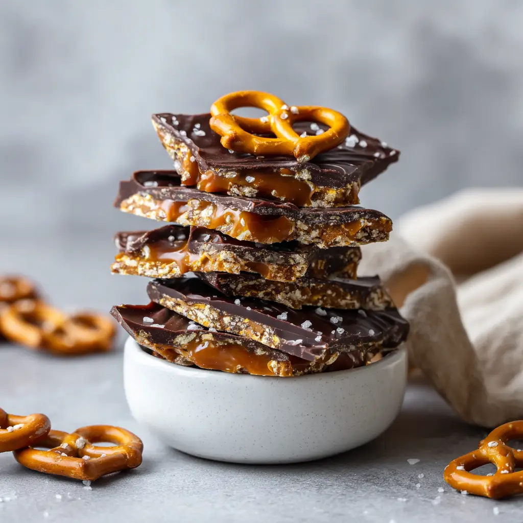 A pan of freshly made pretzel toffee cooling, with melted chocolate being spread over the top with a spatula.