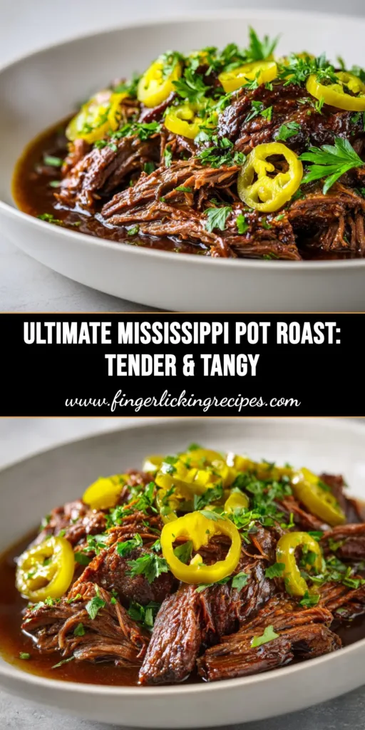Mississippi Pot Roast: The Ultimate Slow Cooker Recipe 4 A tender, shredded Mississippi pot roast in a white bowl served over mashed potatoes, showcasing its rich gravy. The best 5-ingredient slow cooker recipe.