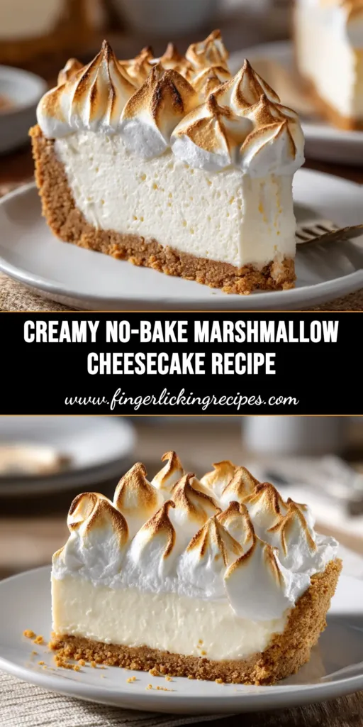 A beautiful overhead shot of a whole no-bake marshmallow cheesecake on a white cake stand, ready to be served. The perfect easy dessert recipe.