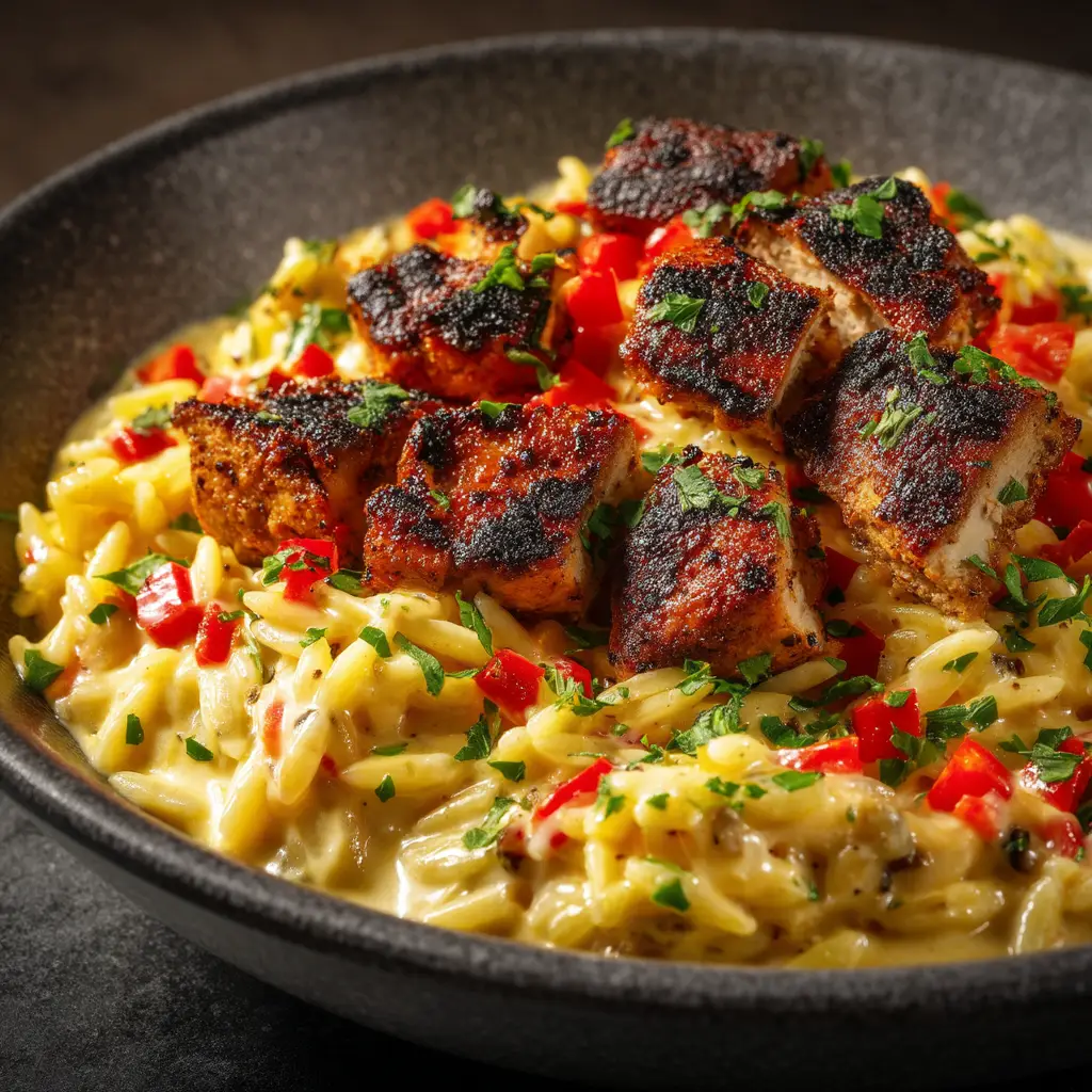 Cajun Chicken Orzo: A Creamy, One-Pan Weeknight Dream 2 The one-pan Cajun chicken orzo cooking in a cast-iron skillet, with all the ingredients mingling together.