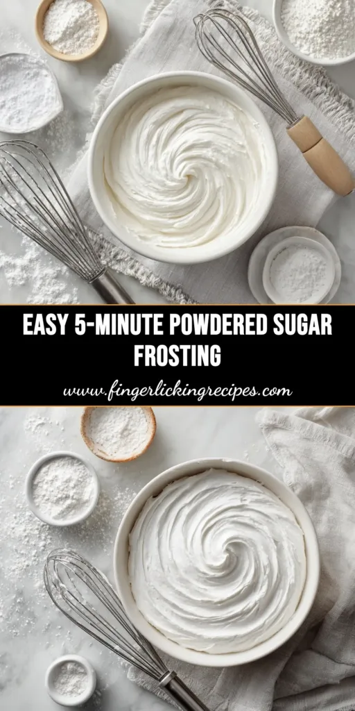 A bowl of creamy white powdered sugar frosting being whipped with an electric mixer, ready to be spread on desserts.