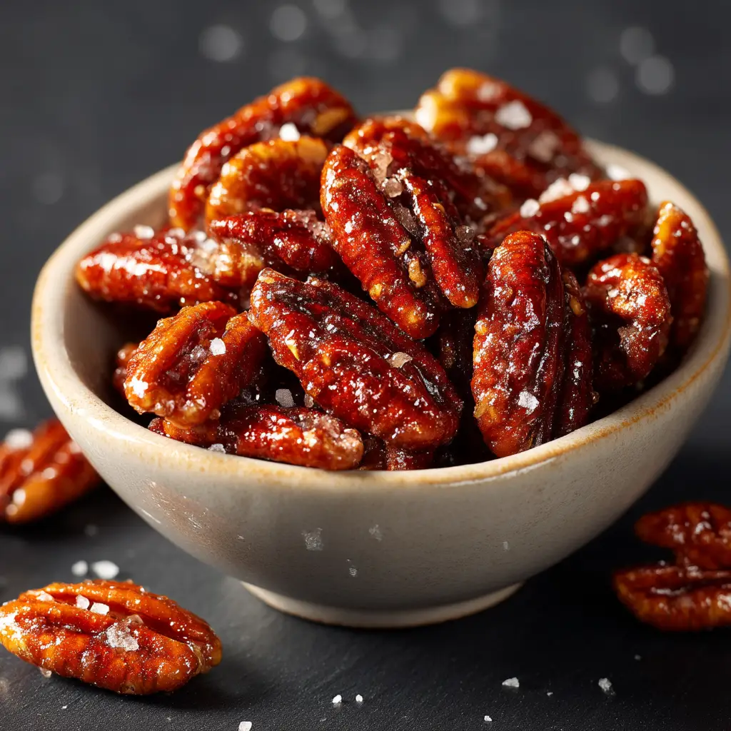 Golden brown pieces of praline crunch scattered on a dark surface, ready to be used as a delicious dessert topping.