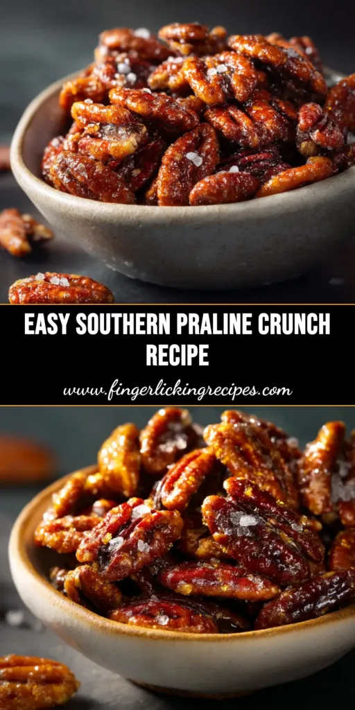An easy Praline Crunch Recipe made with pecans and brown sugar, broken into pieces on a sheet of parchment paper. The perfect crunchy topping for desserts.