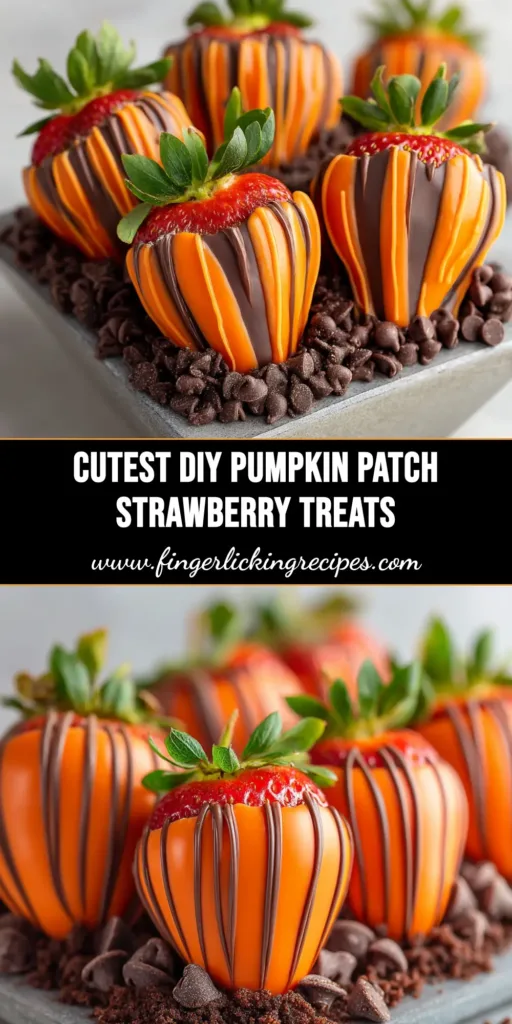 A platter of Pumpkin Patch Strawberries, which are orange chocolate-covered strawberries on a bed of crushed Oreo cookies to look like a pumpkin patch.