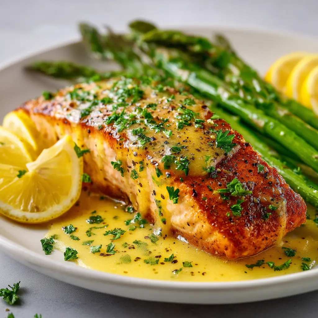 A salmon and vegetables in foil packet, showing asparagus spears alongside the seasoned salmon fillet before baking.