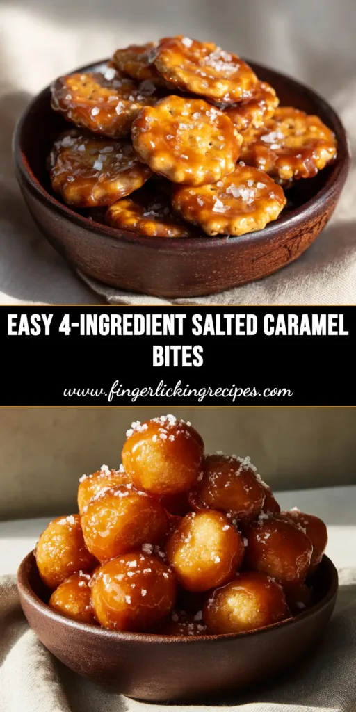 A shareable pin image for the Salted Caramel Cracker Bites recipe, showing the finished treat with text overlay.