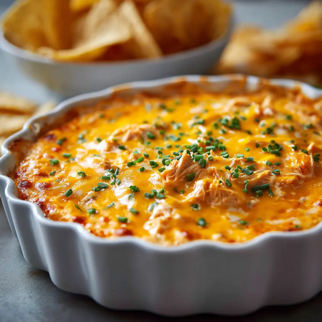 Buffalo Chicken Dip: The Ultimate Creamy & Spicy Recipe 2 A scoop of easy buffalo chicken dip on a tortilla chip, showcasing its perfect, dippable consistency.