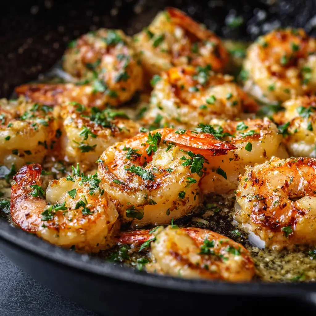 Creamy Garlic Shrimp (Ready in 20 Minutes!) 2 A spoonful of creamy garlic shrimp being lifted from a skillet, showing the tender shrimp and rich sauce ready to be served over pasta.