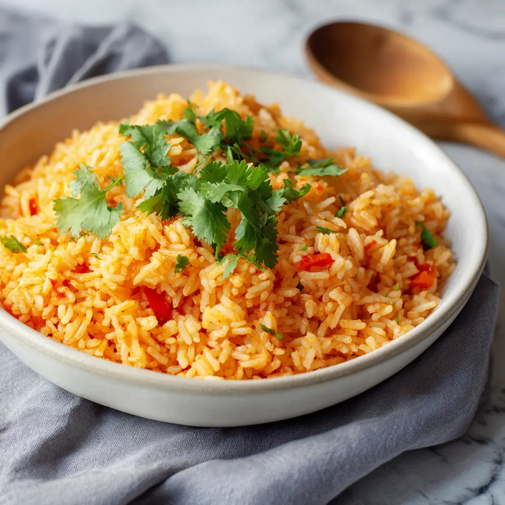 Spanish Rice Recipe: Authentic, Fluffy, and Easy 2 A spoonful of homemade Spanish rice, showcasing its vibrant orange color and perfect texture.