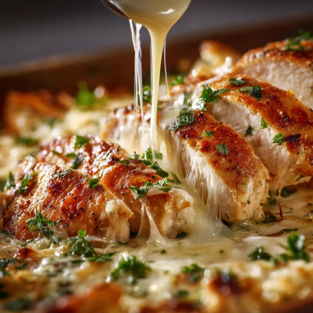 A beautiful shot of sliced Caesar chicken fanned out, showcasing the golden-brown exterior and juicy inside, ready to be added to a salad.