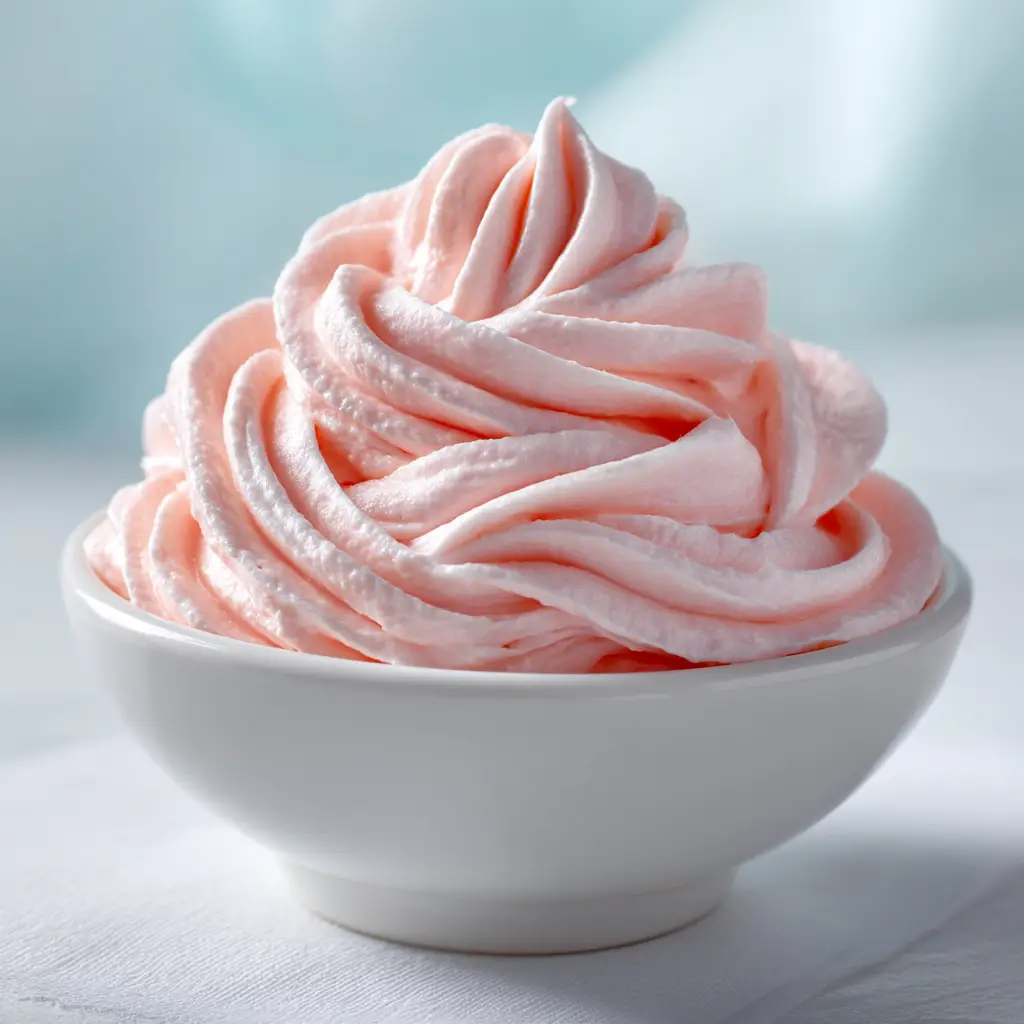 Strawberry Marshmallow Frosting (The Easiest, Fluffiest Recipe) 2 A spatula covered in smooth, pink strawberry marshmallow buttercream, ready to frost a delicious dessert.