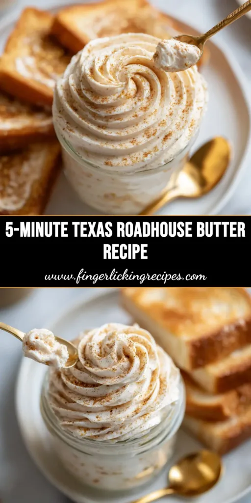Texas Roadhouse Cinnamon Honey Butter (Easy Copycat Recipe) 4 A shareable pin image showing a bowl of Texas Roadhouse Cinnamon Honey Butter with text overlay for Pinterest.