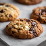 Bakery-Style Chocolate Chip Cookies: The Ultimate Recipe A close-up shot of bakery-style chocolate chip cookie dough being mixed in a bowl, showing chunks of chocolate and cold butter.