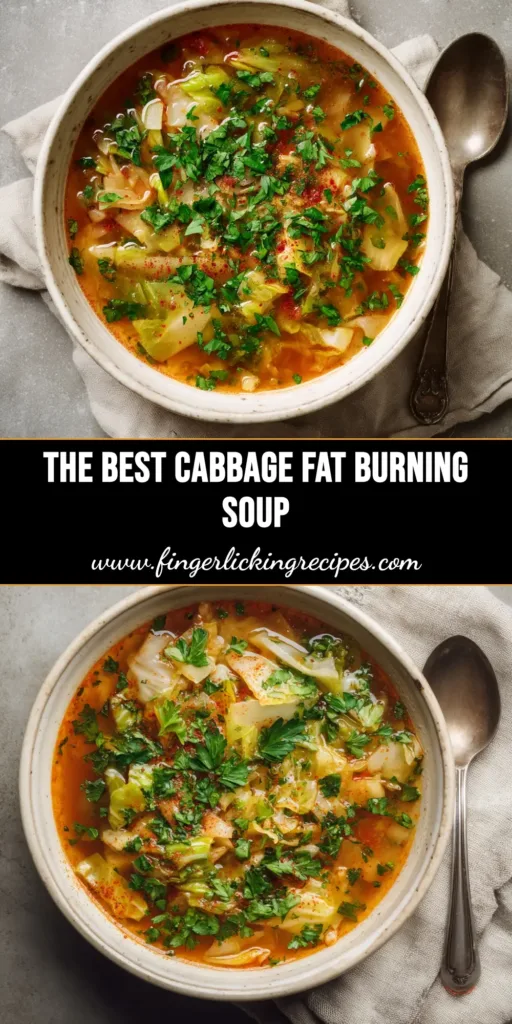 A close-up shot of a bowl of cabbage fat burning soup, garnished with fresh parsley. The perfect healthy weight loss recipe.