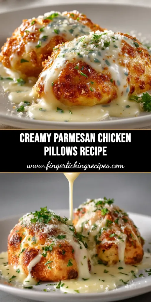 An overhead shot of golden-brown baked chicken pillows on a white plate. This shows the final result of the Chicken Pillows Recipe.