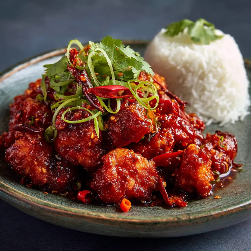 A bowl of restaurant-style Dragon Chicken stir-fry mixed with sliced bell peppers and crunchy cashew nuts, ready to serve.