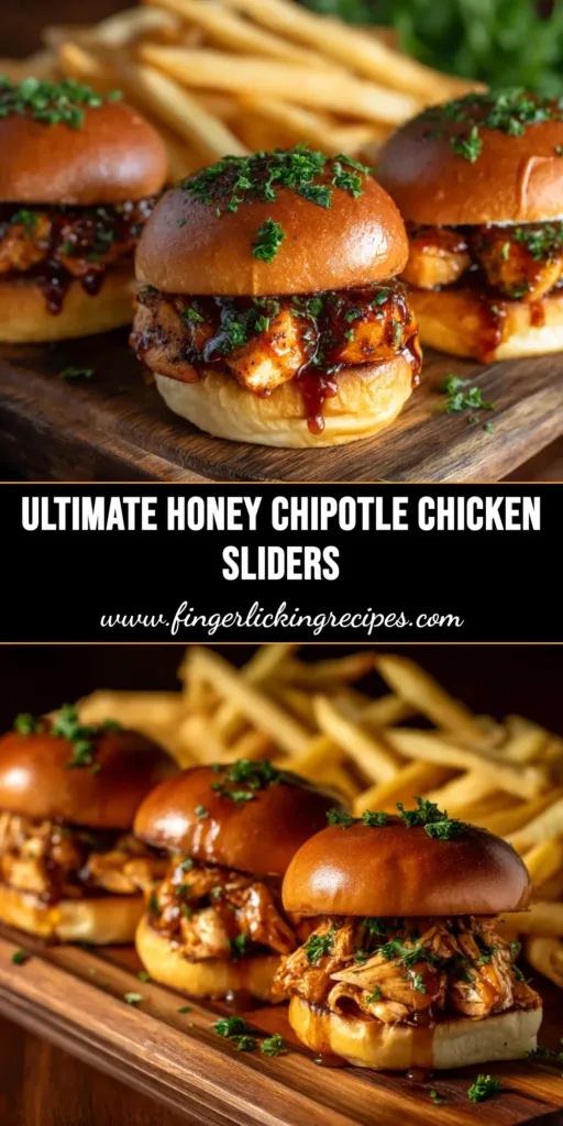 A platter of delicious Honey Chipotle Chicken Sliders, with melted cheese oozing from the sides of buttery, golden-brown Hawaiian rolls.