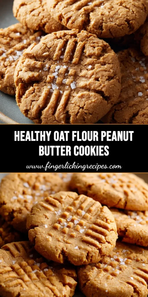 Thick & Chewy Oat Flour Peanut Butter Cookies 5 A stack of freshly baked Oat Flour Peanut Butter Cookies featuring criss-cross fork marks and flaky sea salt.