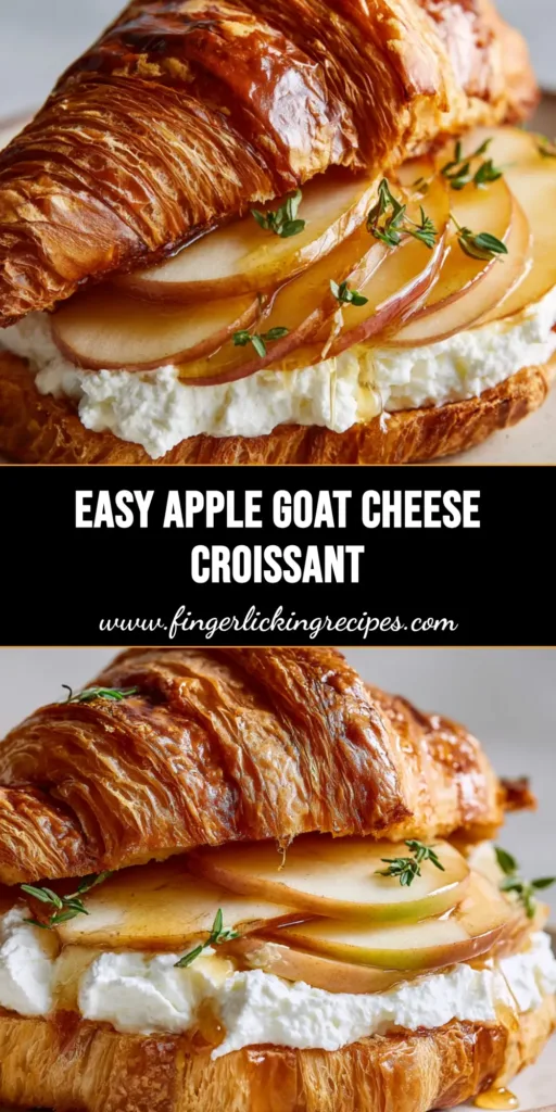 The Ultimate Apple Goat Cheese Croissant 5 A close-up shot of an Apple Goat Cheese Croissant with caramelized apples, creamy goat cheese, and golden honey drizzle.