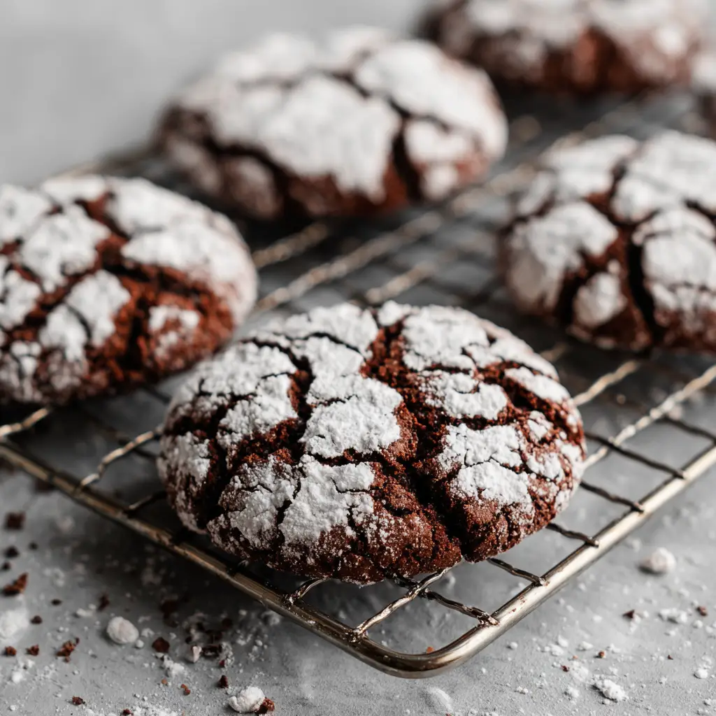 Dough balls heavily coated in bright white powdered sugar resting on light gray parchment paper before baking.