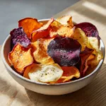 Perfectly Crispy Homemade Air Fryer Veggie Chips Close-up of vibrant sweet potatoes, beets, and parsnips ready to be sliced for Air Fryer Veggie Chips.