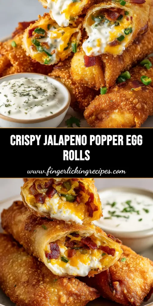 A stack of golden brown crispy deep-fried Jalapeno Popper Egg Rolls sliced in half on a bias revealing melted cream cheese, cheddar, green jalapenos, and bacon.