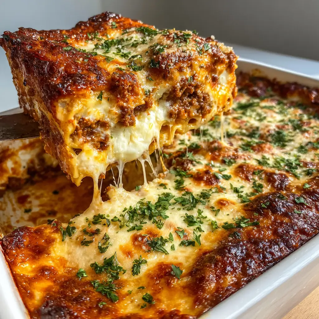 The Ultimate San Giorgio Lasagna Recipe: A Masterpiece of Melted Cheese 3 Close-up of a lifted square slice of San Giorgio Lasagna showing distinct horizontal layers and gooey melted cheese strings. (San Giorgio Lasagna Recipe)