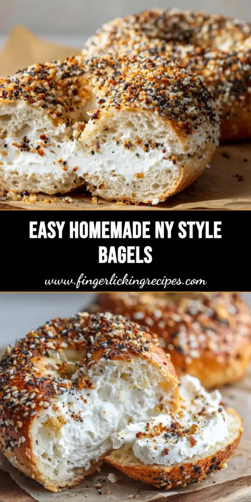 The Ultimate New York Style Bagels Recipe for a Blistered, Chewy Crust 5 A halved New York Style everything bagel smeared with thick white cream cheese, showcasing a dense, chewy crumb. (New York Style Bagels Recipe)