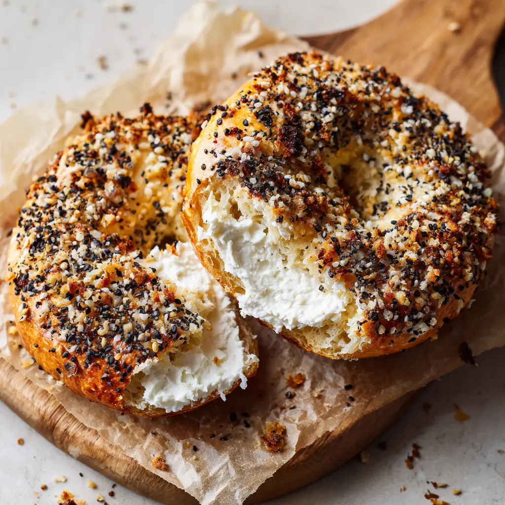 The Ultimate New York Style Bagels Recipe for a Blistered, Chewy Crust 3 Close-up of a golden brown, blistered bagel crust generously coated in sesame, poppy seeds, minced garlic, and coarse sea salt. (New York Style Bagels Recipe)