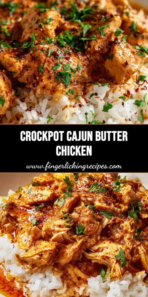 A close-up, handheld smartphone photo of Crockpot Cajun Butter Chicken served in a shallow white ceramic bowl over fluffy steamed white rice.
